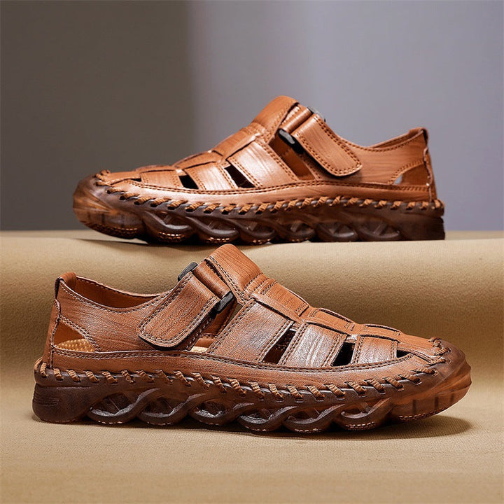 Men's Genuine Leather Closed-Toe Strap Sandals