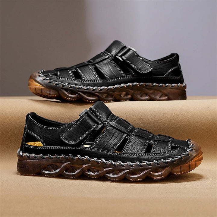 Men's Genuine Leather Closed-Toe Strap Sandals
