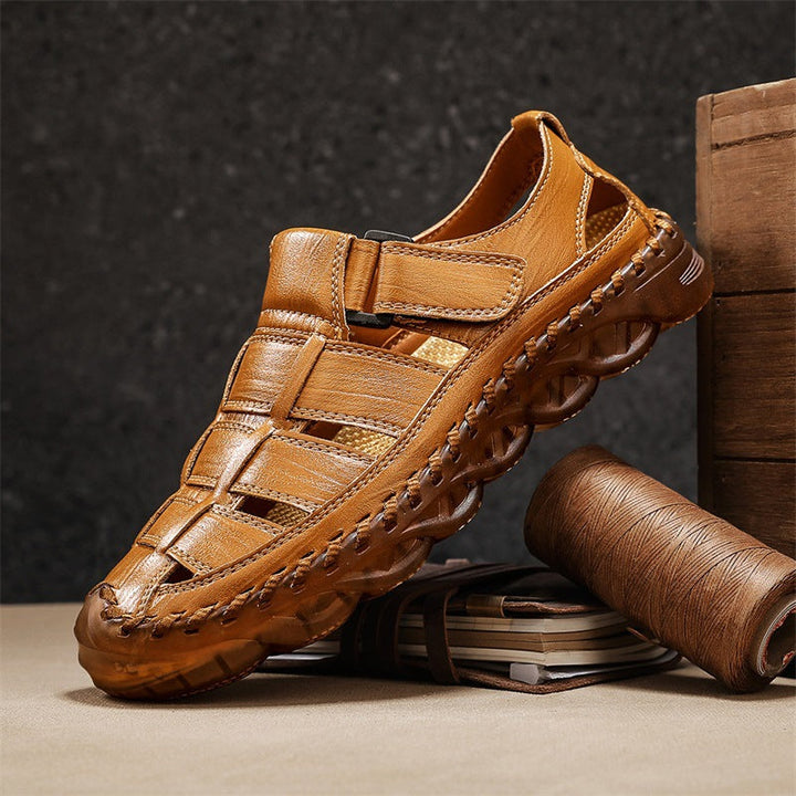 Men's Genuine Leather Closed-Toe Strap Sandals