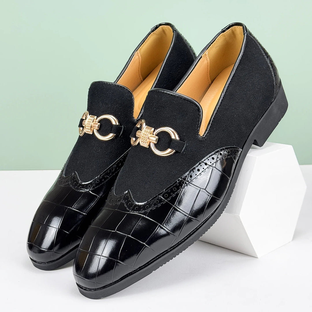Men’s Leather & Suede Horsebit Loafers – Premium Slip-On Dress Shoes