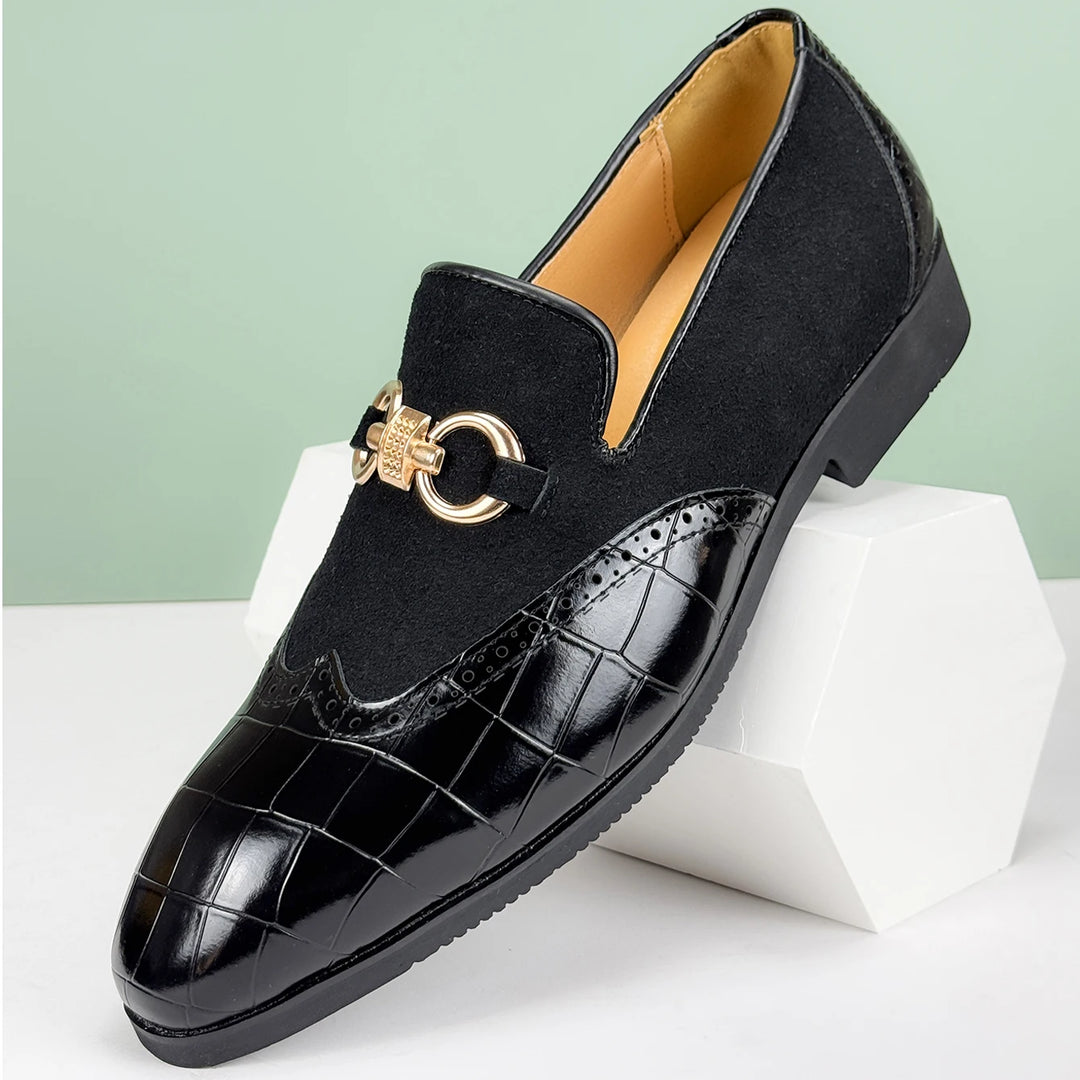 Men’s Leather & Suede Horsebit Loafers – Premium Slip-On Dress Shoes