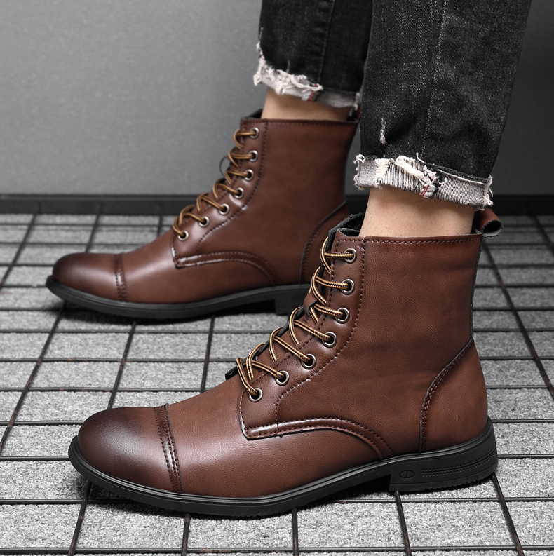 Men's Leather Durable Cap-Toe Boots