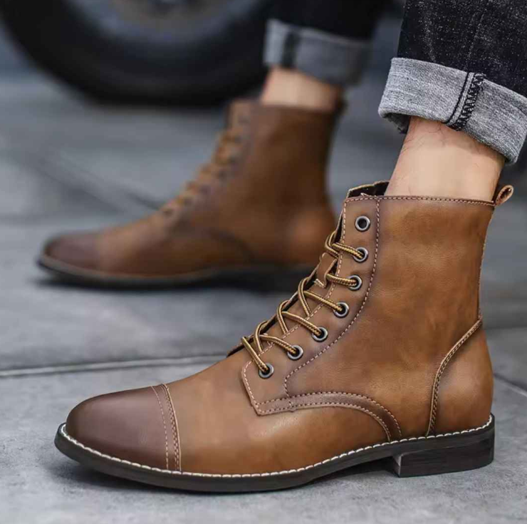 Men's Leather Durable Cap-Toe Boots