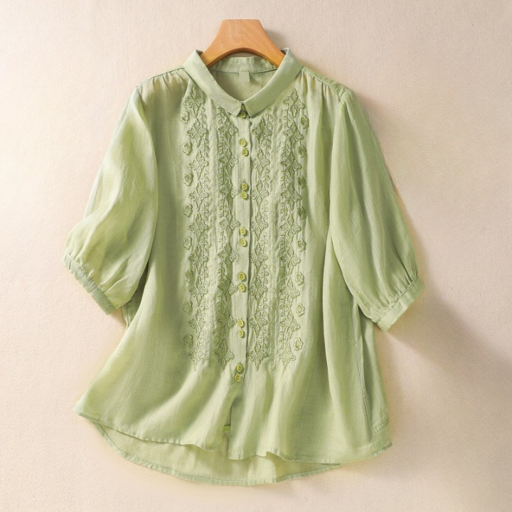 Women's Linen Embroidered Lightweight Blouse