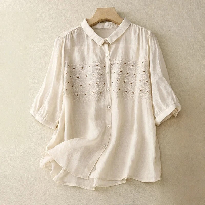 Women’s Embroidered Linen Floral Blouse
