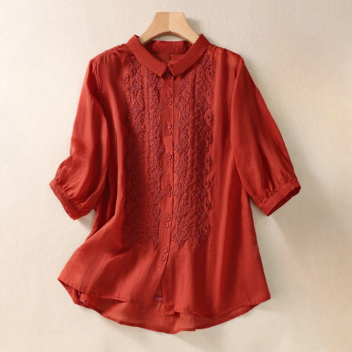 Women's Linen Embroidered Lightweight Blouse