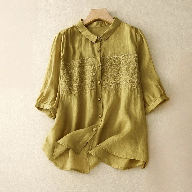 Women’s Embroidered Linen Floral Blouse