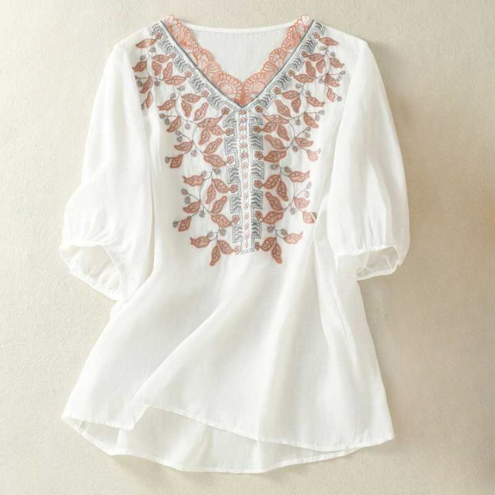 Women's Embroidered Linen Breathable Blouse