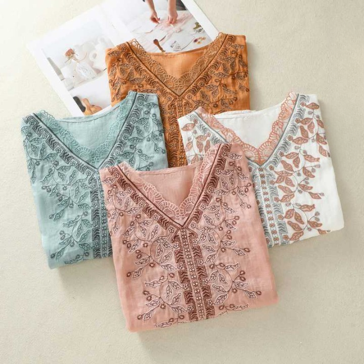Women's Embroidered Linen Breathable Blouse