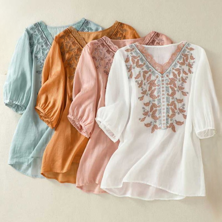 Women's Embroidered Linen Breathable Blouse