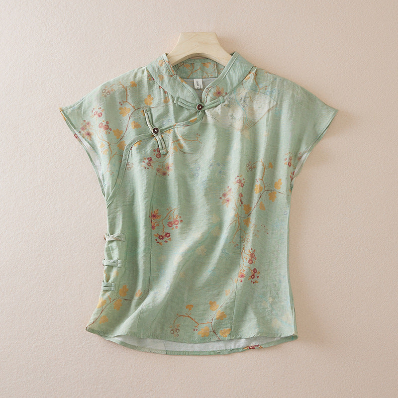 Women's Floral Linen Lightweight Blouse