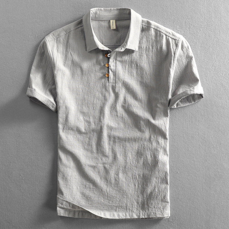 Men's Linen Short Sleeve Breathable Polo Shirt