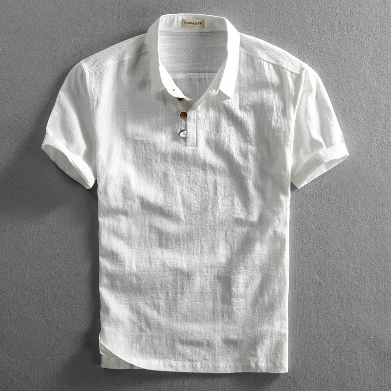 Men's Linen Short Sleeve Breathable Polo Shirt