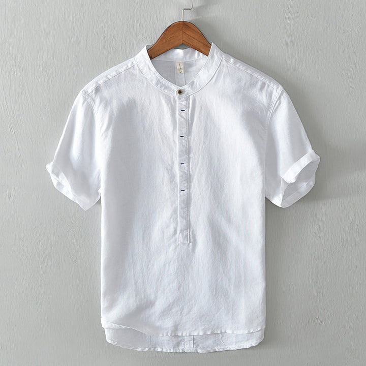 Men’s Linen Blend Mandarin Collar Short Sleeve Shirt