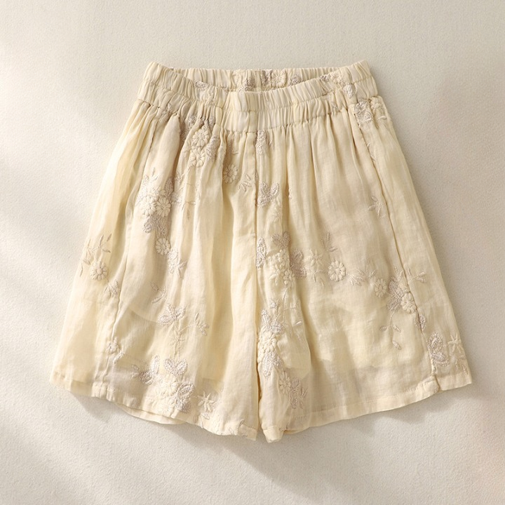 Women’s Embroidered Linen Blend Shorts