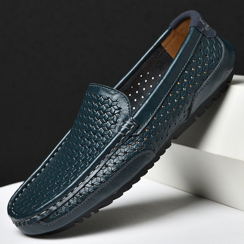 Men’s Woven Leather Slip-On Loafers | Breathable Driving Shoes