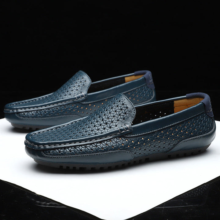 Men’s Woven Leather Slip-On Loafers | Breathable Driving Shoes