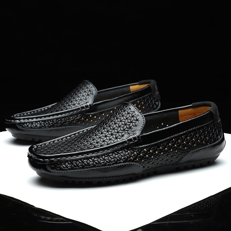 Men’s Woven Leather Slip-On Loafers | Breathable Driving Shoes