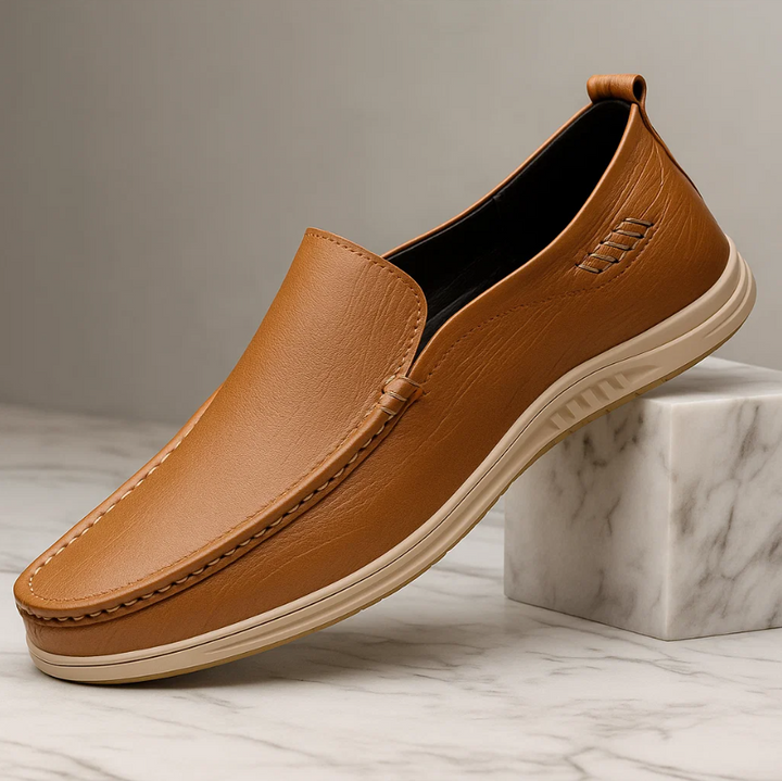 Men’s Genuine Leather Slip-On Loafers Contrast Sole