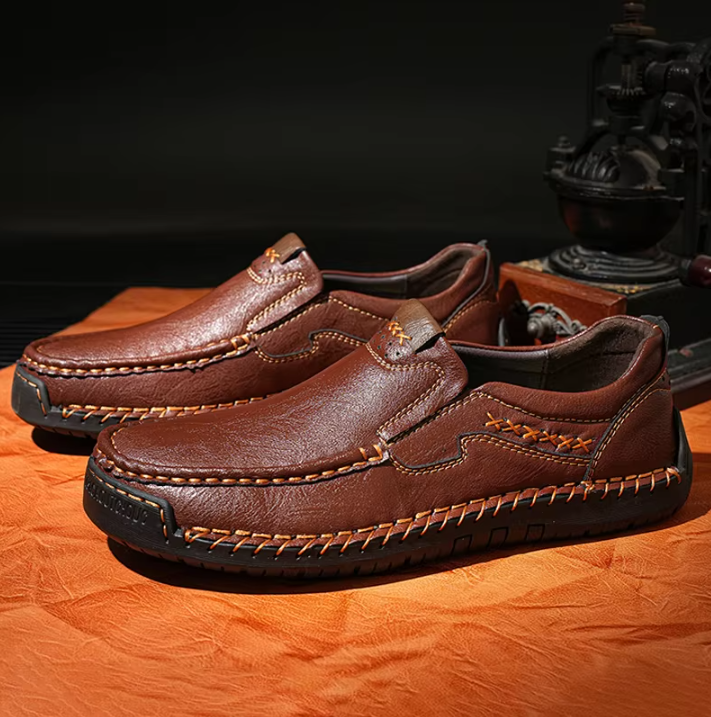 Men’s Genuine Leather Slip-On Loafers | Comfort Stitch Casual Shoes