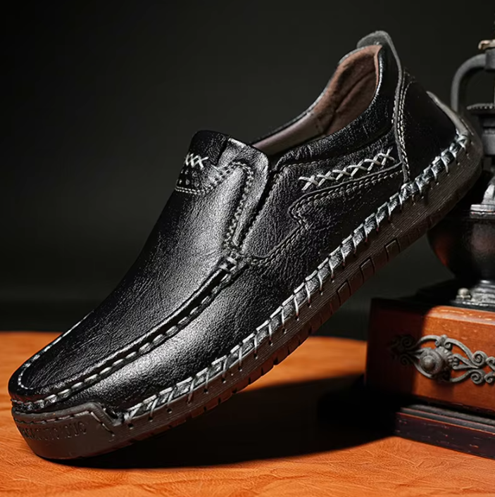 Men’s Genuine Leather Slip-On Loafers | Comfort Stitch Casual Shoes