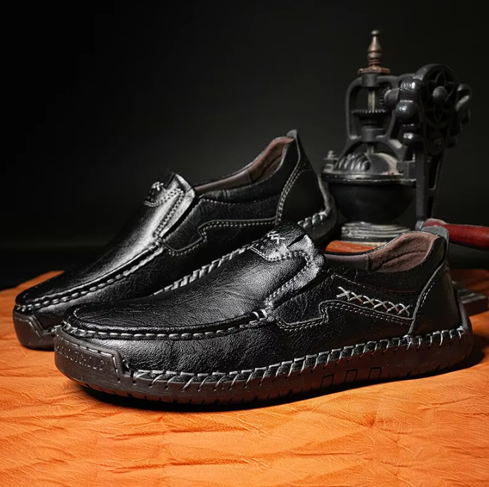 Men’s Genuine Leather Slip-On Loafers | Comfort Stitch Casual Shoes