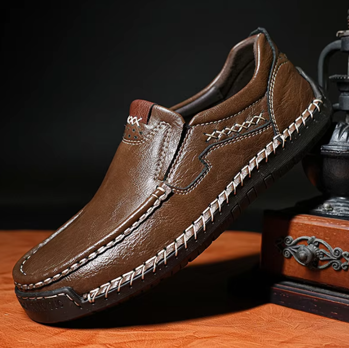 Men’s Genuine Leather Slip-On Loafers | Comfort Stitch Casual Shoes