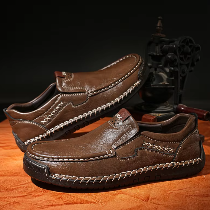 Men’s Genuine Leather Slip-On Loafers | Comfort Stitch Casual Shoes