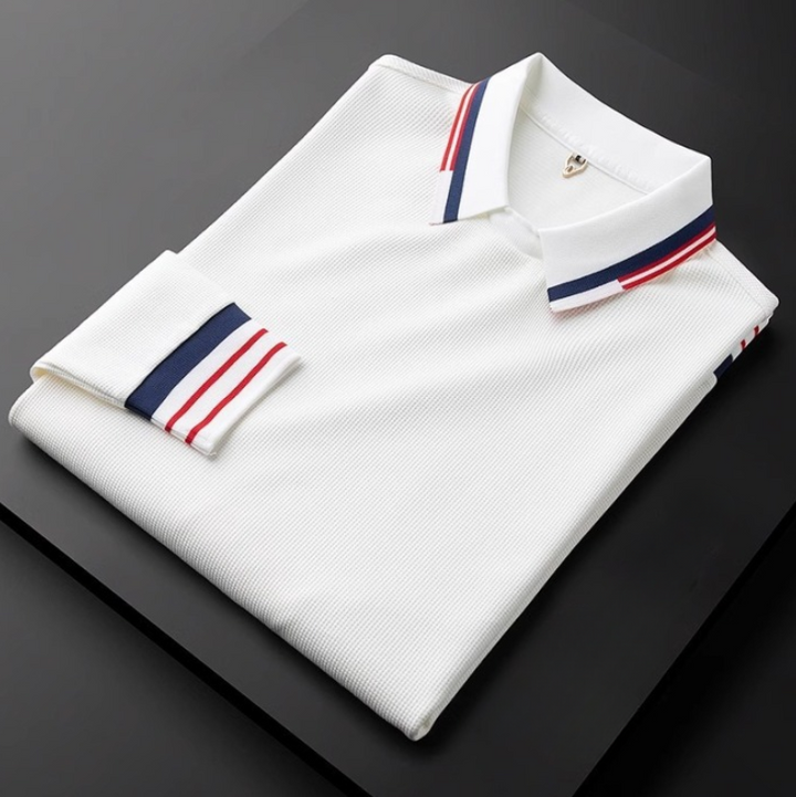 Men's Striped Long Sleeve Polo Shirt