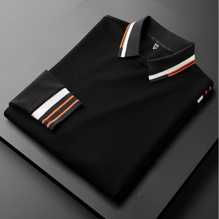 Men's Striped Long Sleeve Polo Shirt