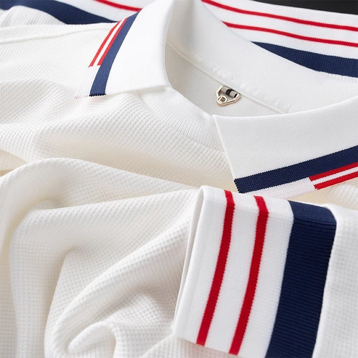 Men's Striped Long Sleeve Polo Shirt