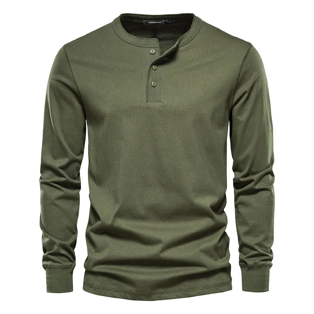 Men’s Long Sleeve Henley Shirt – Soft Everyday Essential With Buttoned Collar