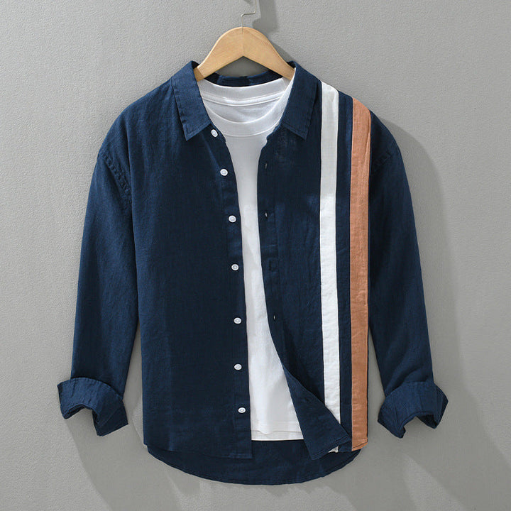 Men's Linen Long Sleeve Striped Shirt