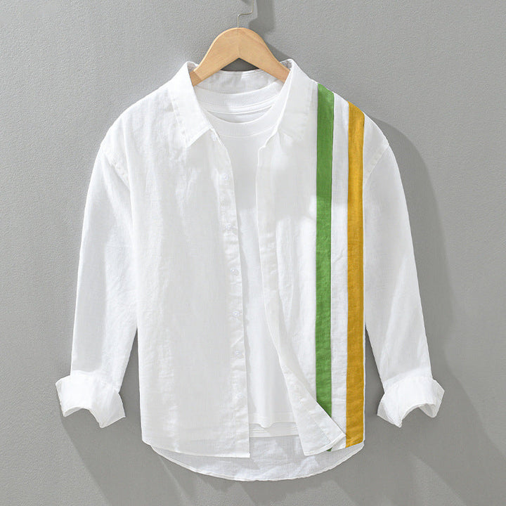 Men's Linen Long Sleeve Striped Shirt