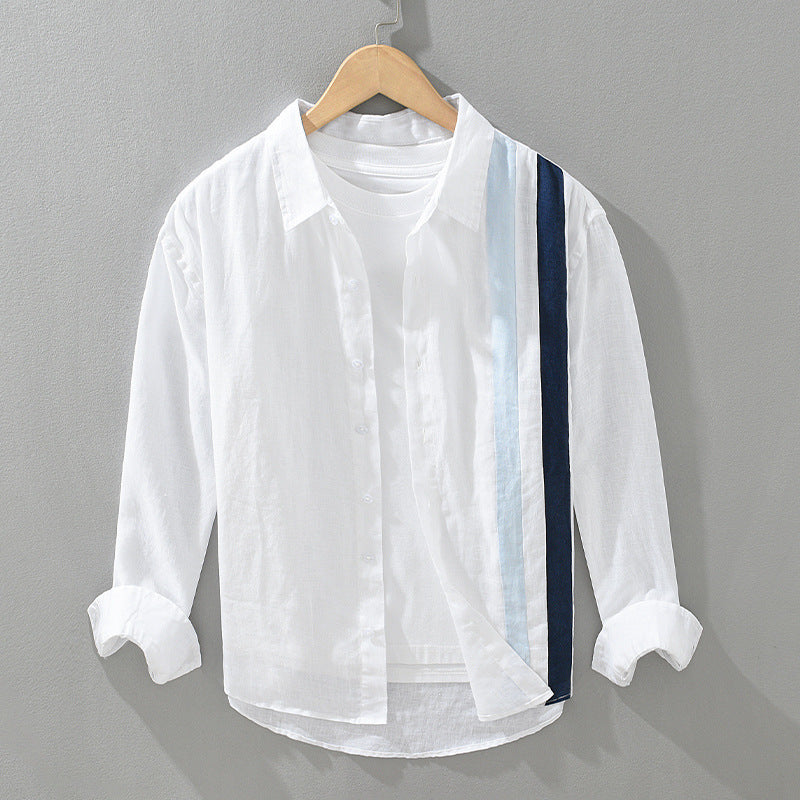 Men's Linen Long Sleeve Striped Shirt