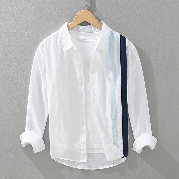 Men's Linen Long Sleeve Striped Shirt