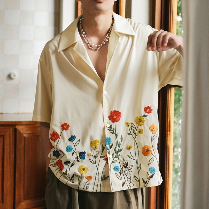 Floral Embroidered Short Sleeve Shirt