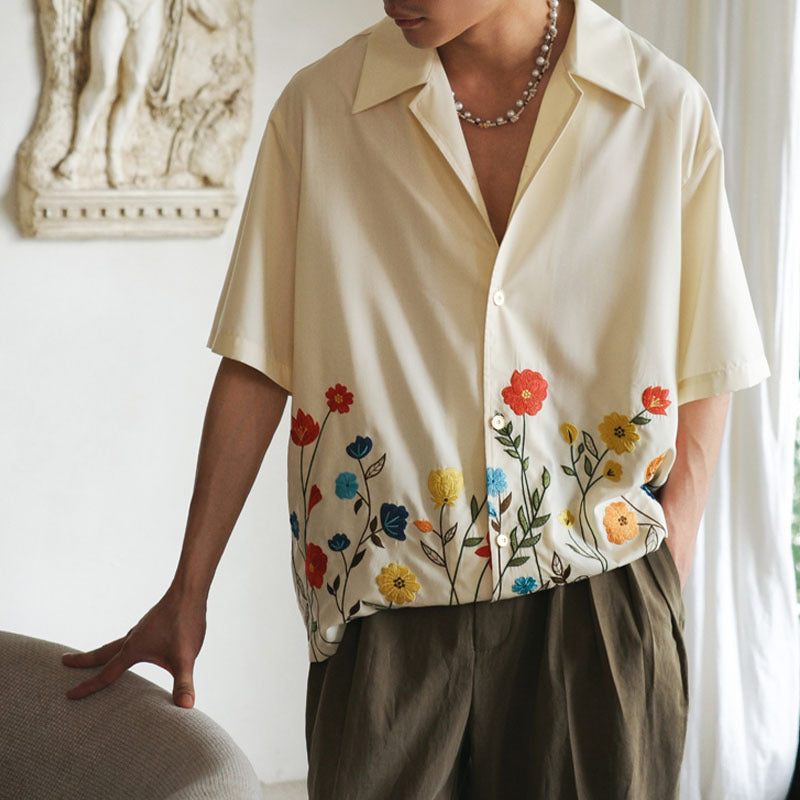 Floral Embroidered Short Sleeve Shirt