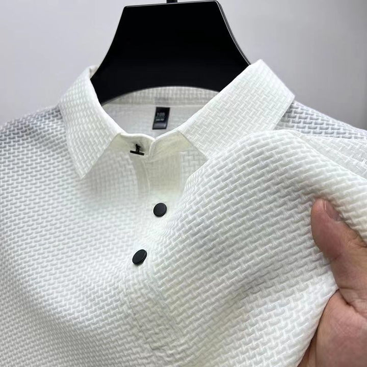 Men’s Textured Button Polo – Patterned Finish for Everyday Wear