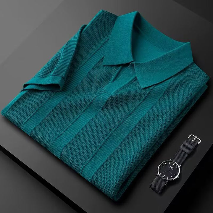 Men’s Textured Striped Polo – Breathable Comfort Everyday Wear