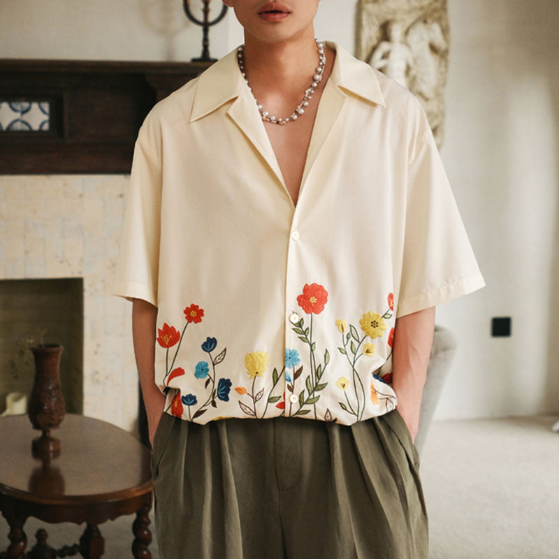 Floral Embroidered Short Sleeve Shirt