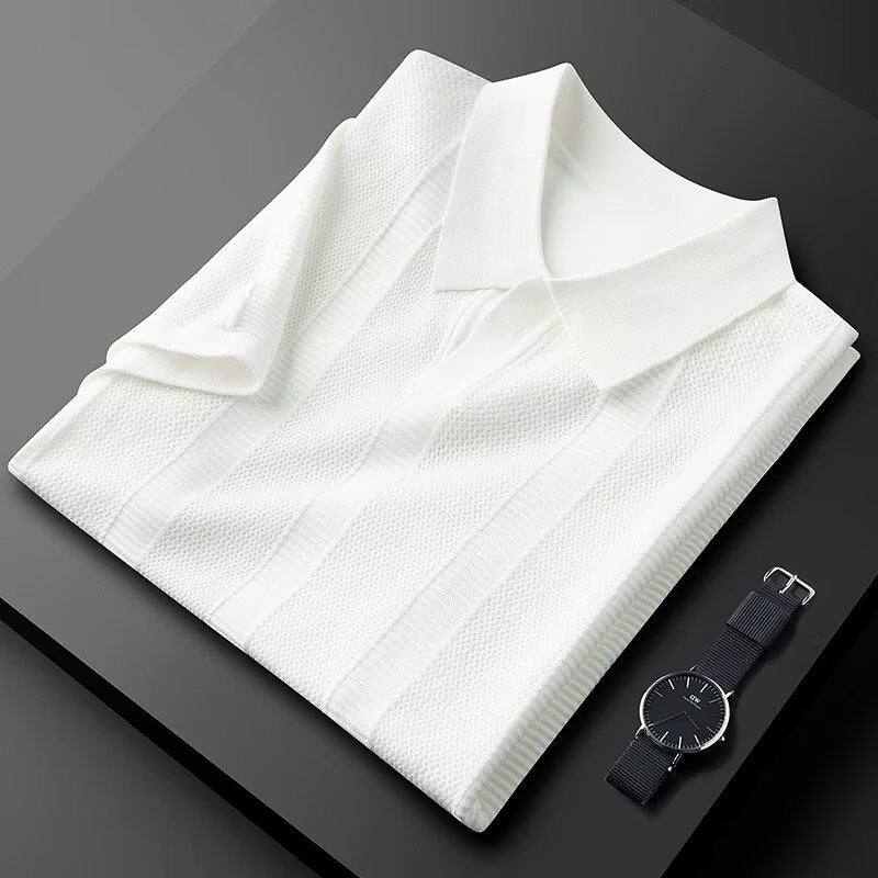 Men’s Textured Striped Polo – Breathable Comfort Everyday Wear