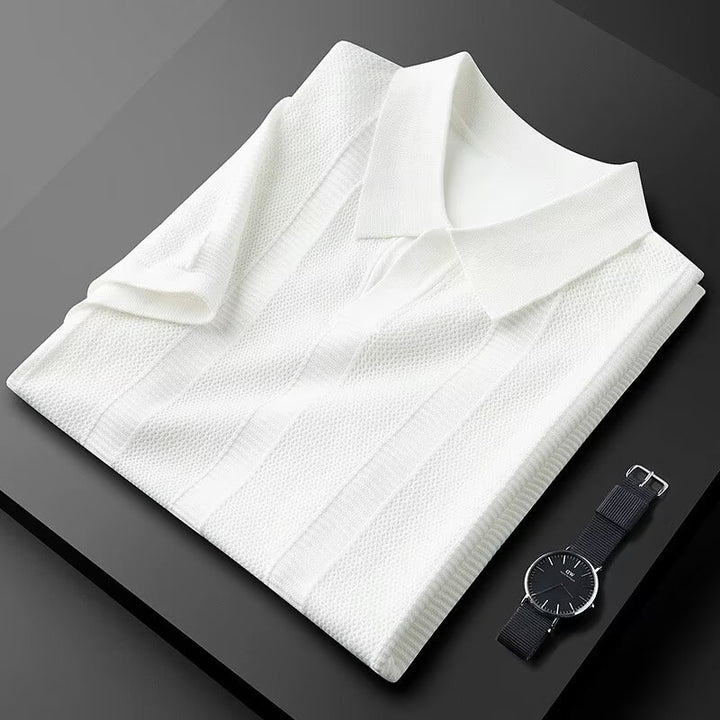 Men’s Textured Striped Polo – Breathable Comfort Everyday Wear