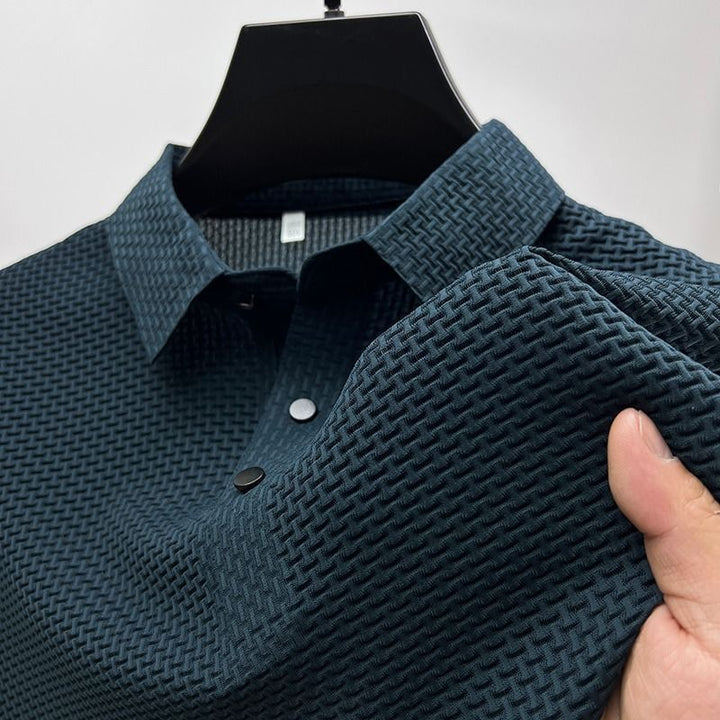 Men’s Textured Button Polo – Patterned Finish for Everyday Wear