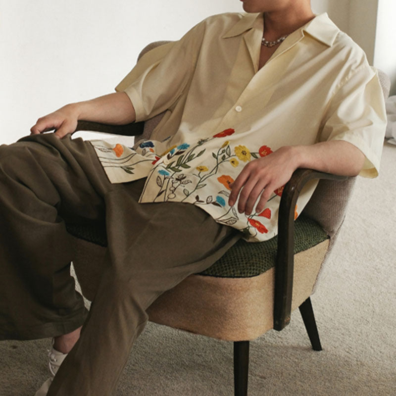 Floral Embroidered Short Sleeve Shirt