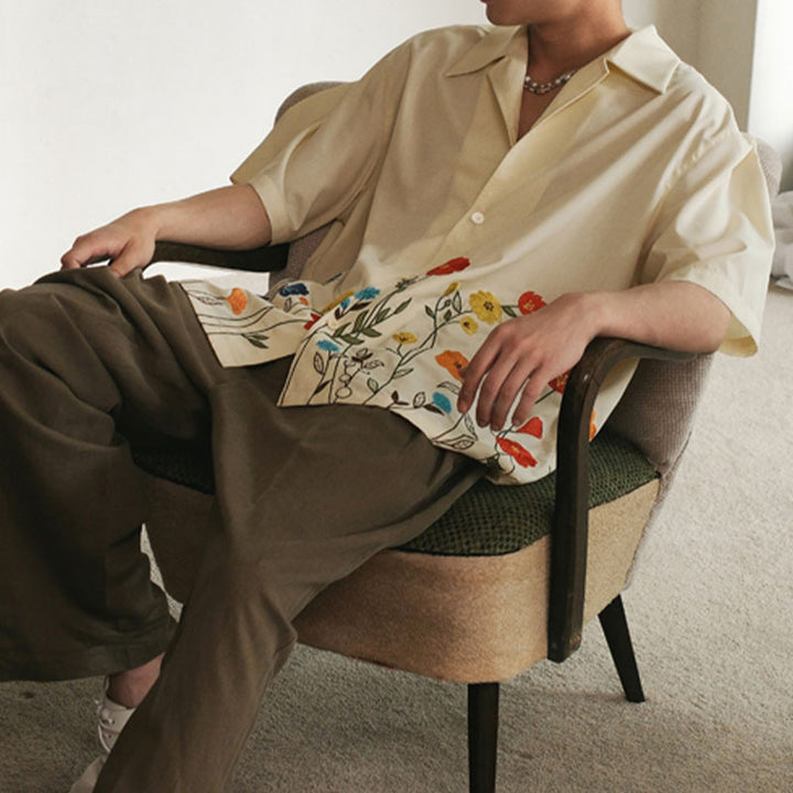 Floral Embroidered Short Sleeve Shirt