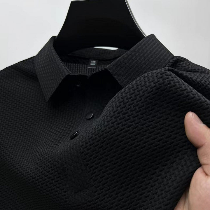 Men’s Textured Button Polo – Patterned Finish for Everyday Wear