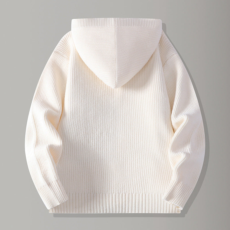 Men's Hooded Knit Button-Up Ribbed Cardigan