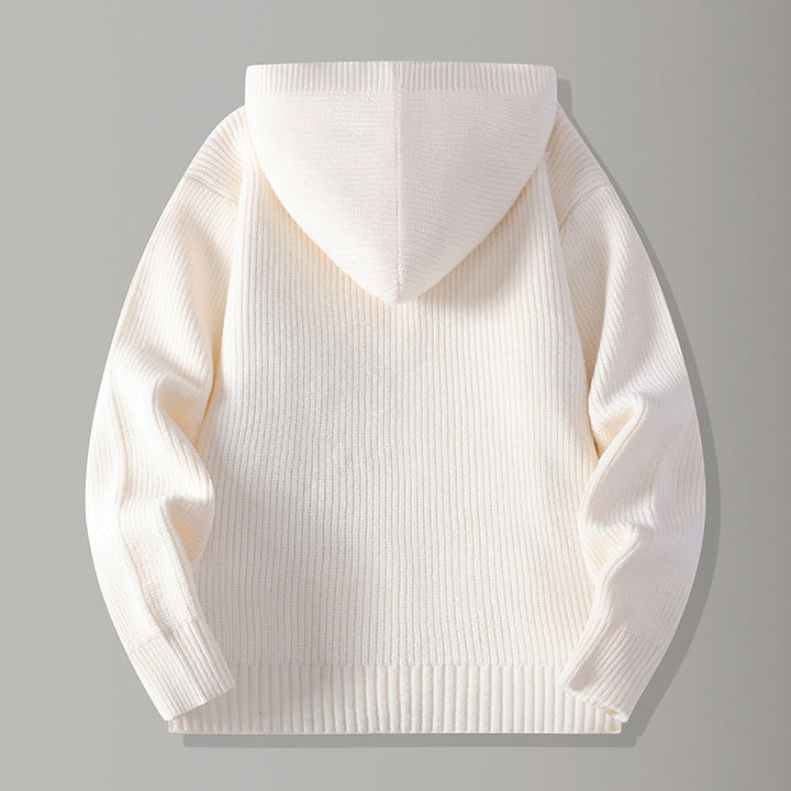 Men's Hooded Knit Button-Up Ribbed Cardigan
