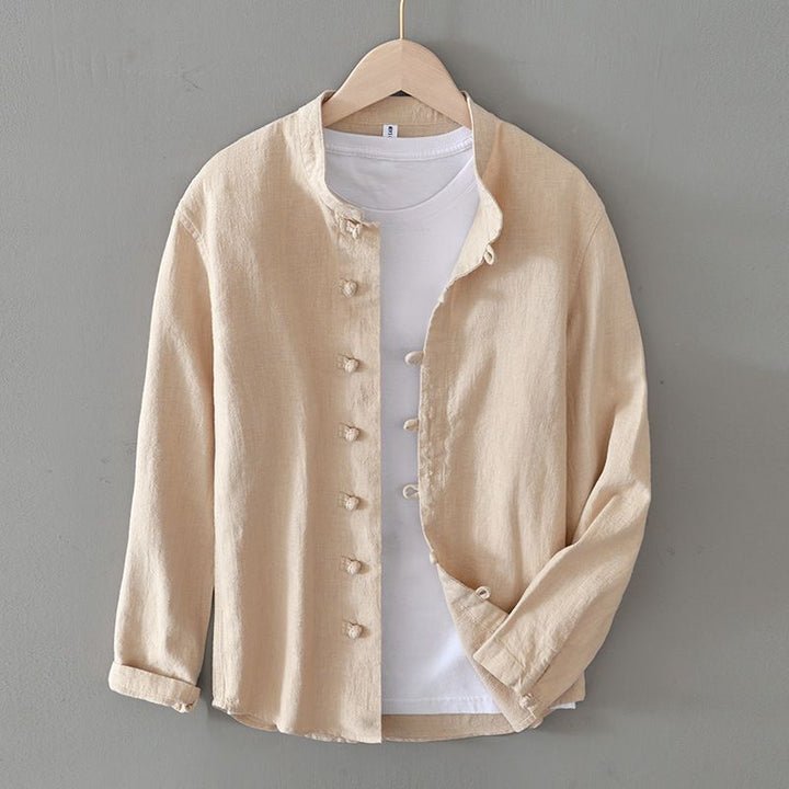 Men’s Mandarin Collar Casual Button Shirt – Long Sleeve Fit